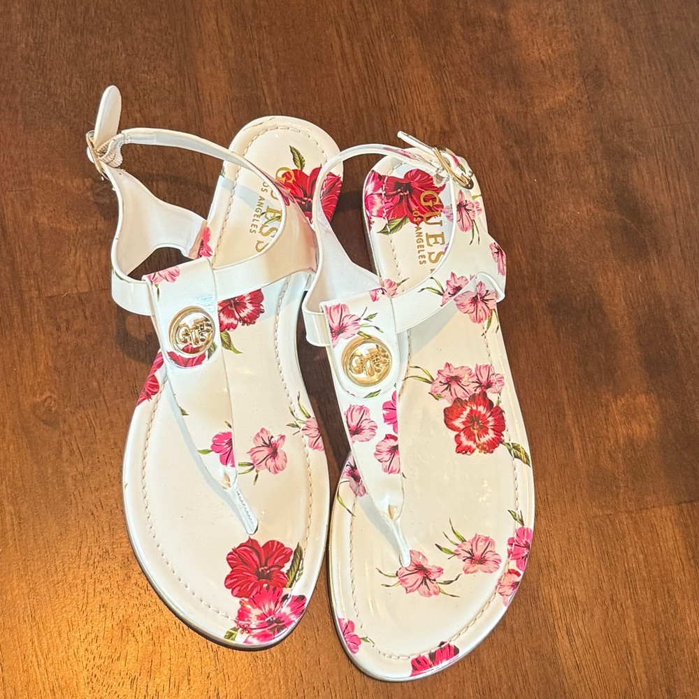 Guess White and Pink Floral Sandals size 6